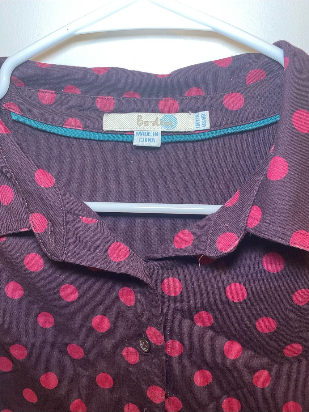Boden Black Button-Down Blouse with Pink Polka Dots - Picture 2 of 5